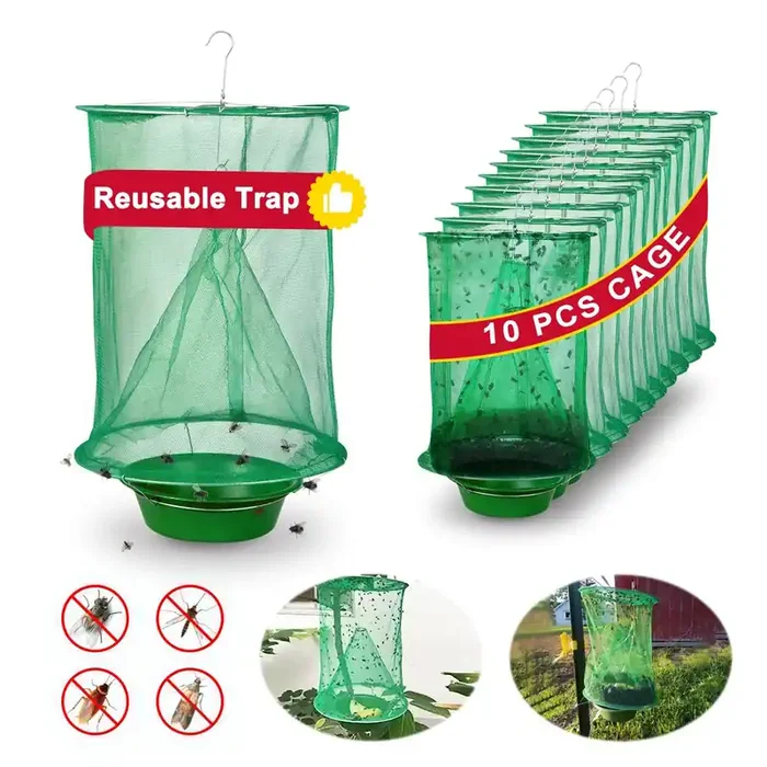 10 Pack Ranch Fly Traps Outdoor Hanging, Fly Catcher Killer Hunter Cage Control, Farm Horse Stable Fly Trap For Orchard, Barn, G
