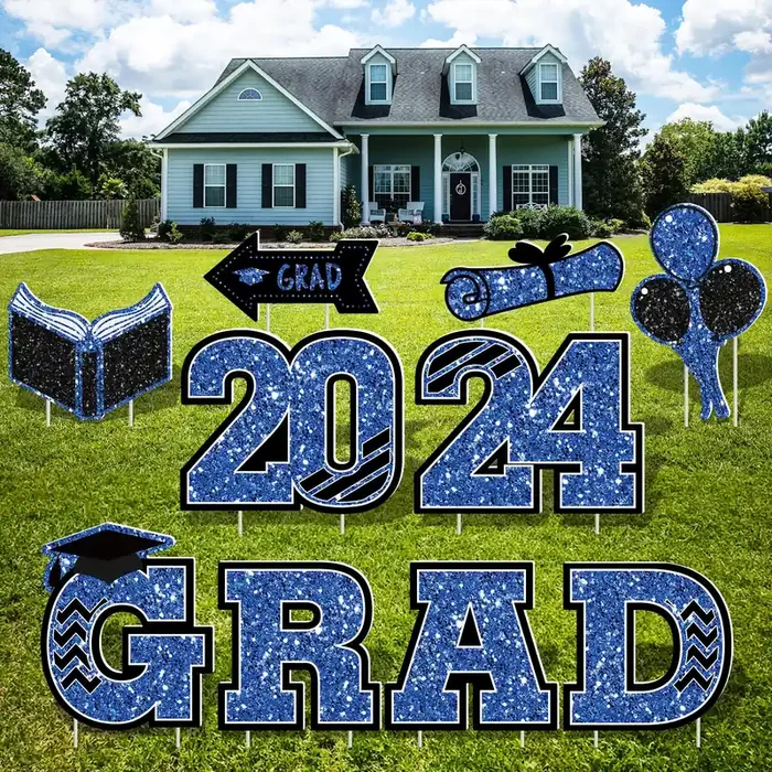 10 Pcs 2024 Graduation Decorations, Large Congrats Grad 2024 Yard Signs With Stakes, Class Of 2024 Glitter Plastic Congratulatio