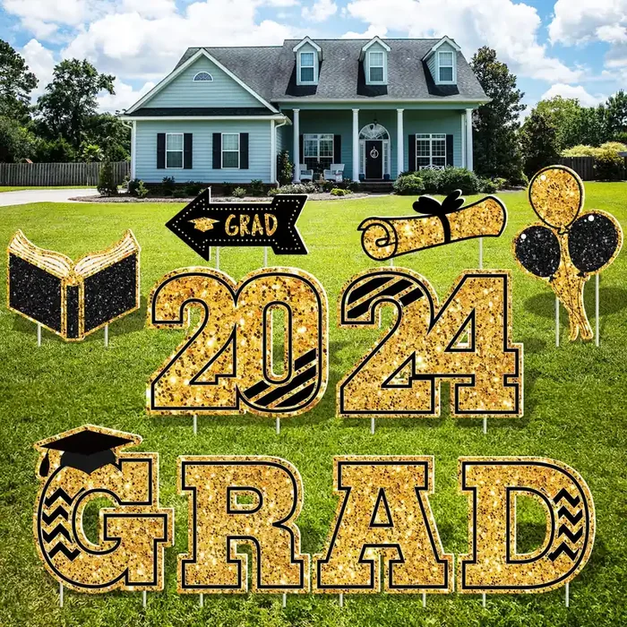 10 Pcs Graduation Decorations, Green Congrats Grad 2024 Lawn Stakes, Class Of 2024 Graduation Yard Signs With Stakes, Weatherpro
