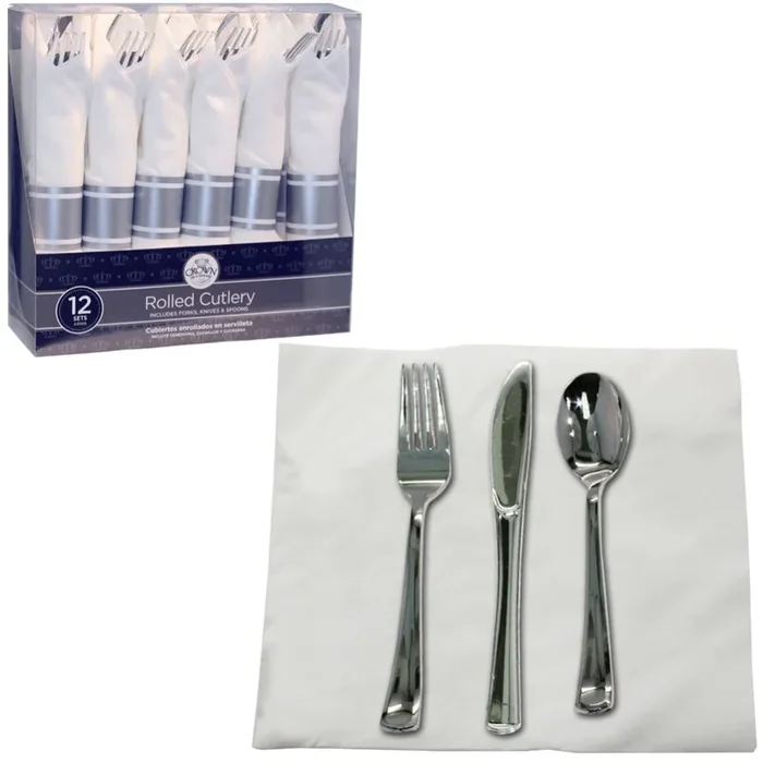 10 Pieces Crown Rolled Cutlry 12 Ct Combo + Napkin Holder Silver (forks, Knives & Spoons) – Kitchen Cutlery