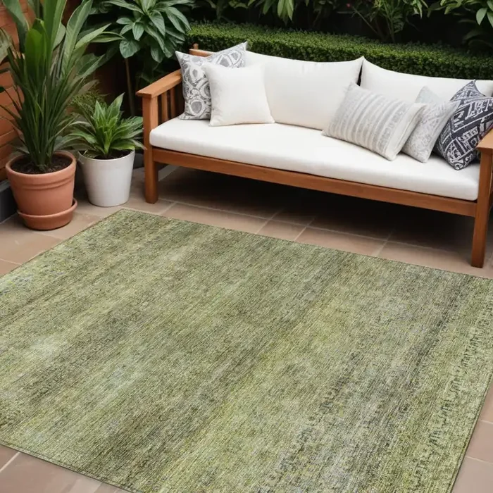 10‘ X 14‘ Artichoke Green Brown And Gray Striped Washable Indoor Outdoor Area Rug