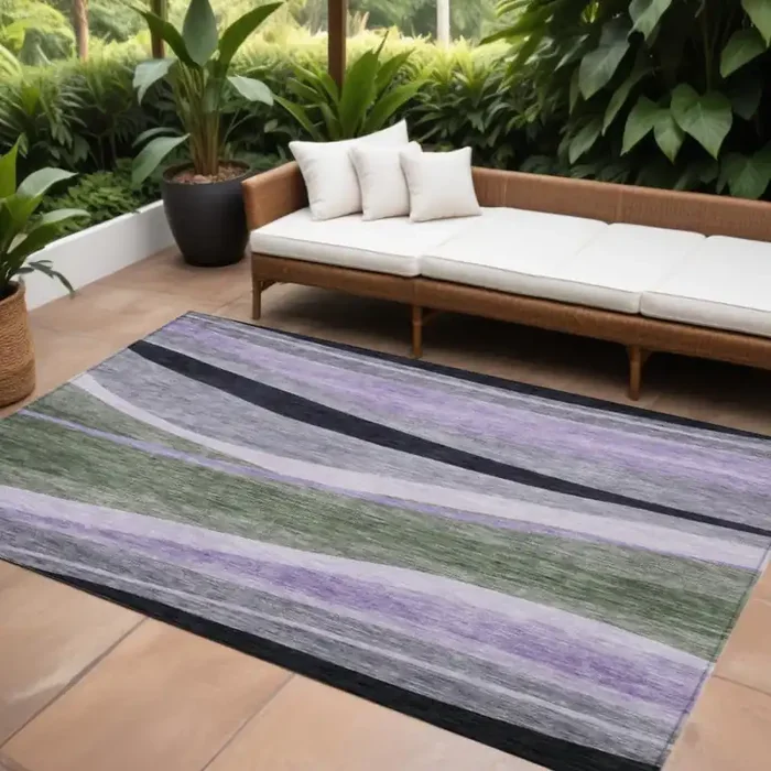 10‘ X 14‘ Artichoke Green Green And Black Abstract Washable Indoor Outdoor Area Rug