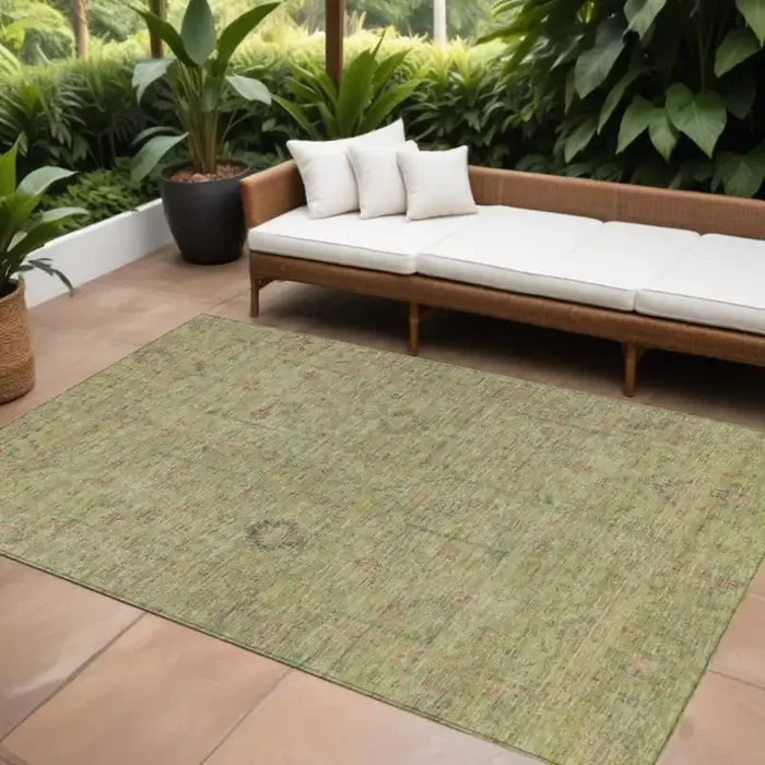 10‘ X 14‘ Artichoke Green Pink And Tan Floral Washable Indoor Outdoor Area Rug
