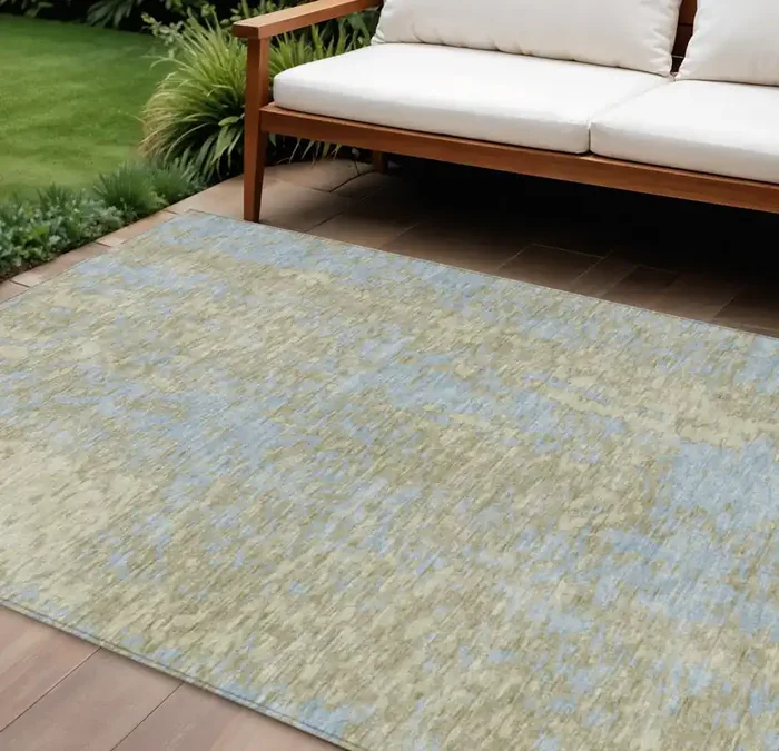 10‘ X 14‘ Beige And Blue Abstract Washable Indoor Outdoor Area Rug