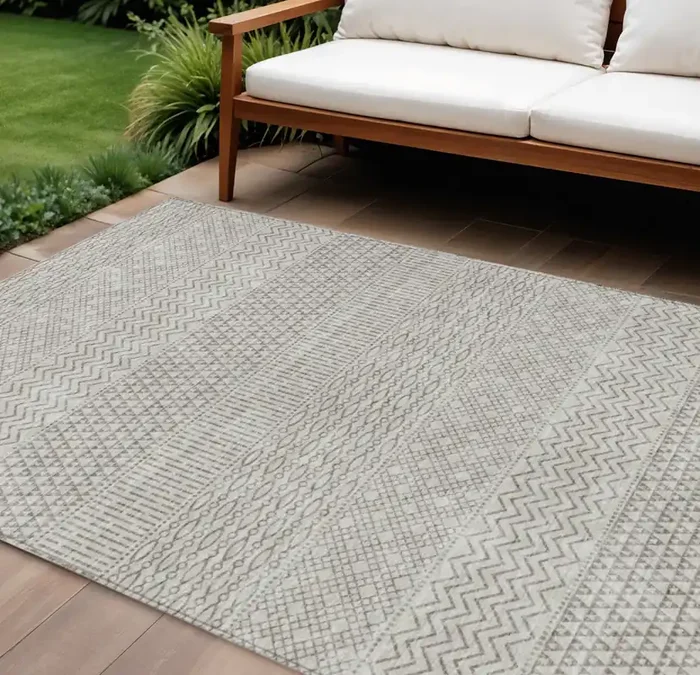 10‘ X 14‘ Beige And Ivory Chevron Washable Indoor Outdoor Area Rug