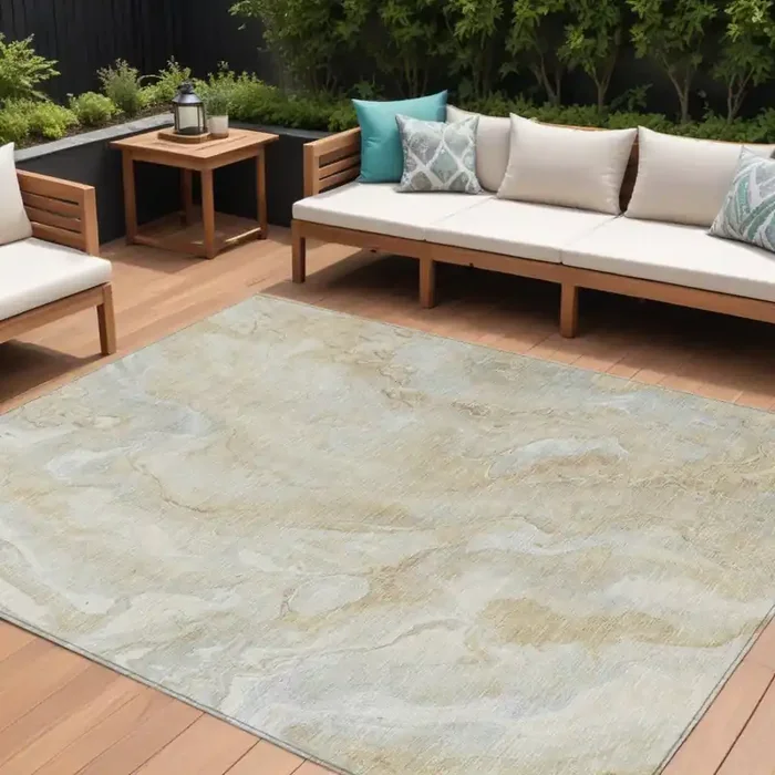 10‘ X 14‘ Beige And Silver Abstract Washable Indoor Outdoor Area Rug