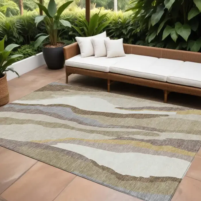10‘ X 14‘ Beige Brown And Gray Abstract Washable Indoor Outdoor Area Rug