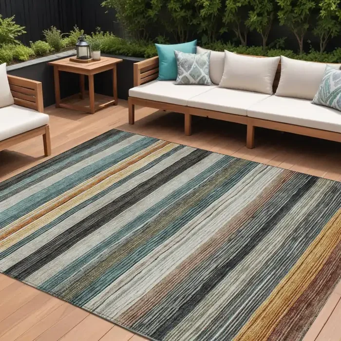 10‘ X 14‘ Beige Gold Brown And Taupe Striped Washable Indoor Outdoor Area Rug