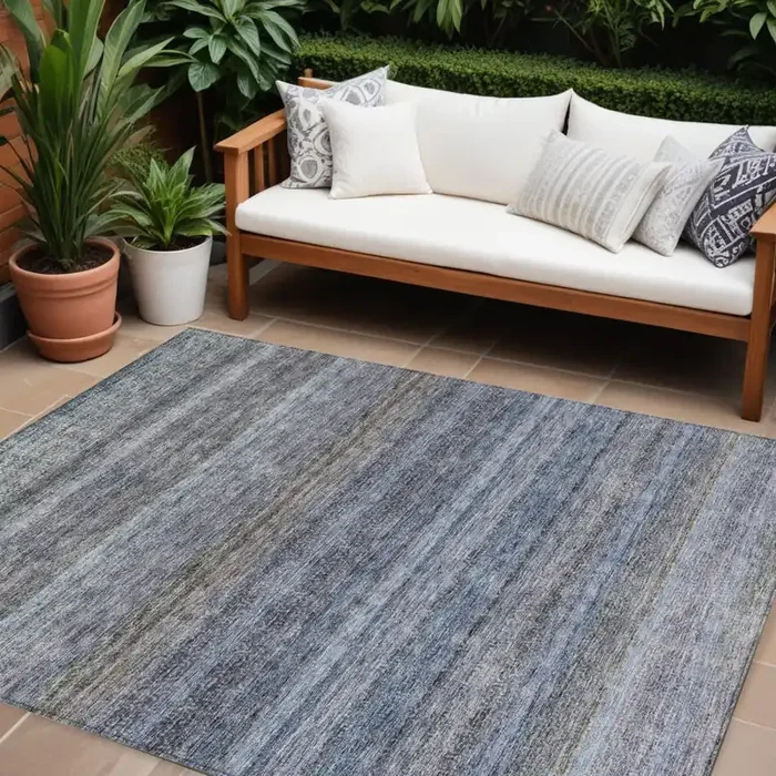 10‘ X 14‘ Blue And Gray Striped Washable Indoor Outdoor Area Rug