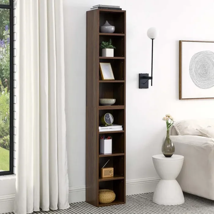 11.6 in. W x 9.3 in. D x 70.9 in. H Brown Linen Cabinet, 8-Tier Media Tower Rack with Adjustable Shelves