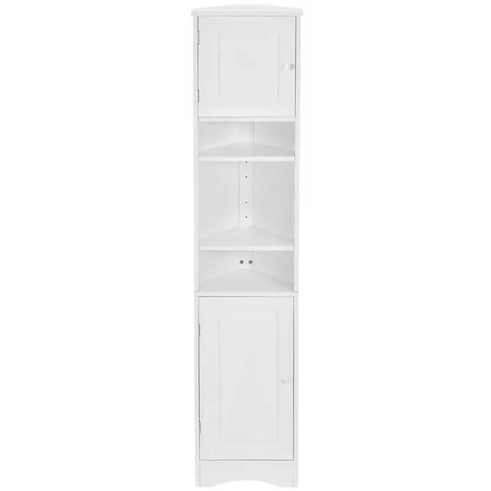 14.6 in. W x 9.4 in. D x 66.9 in. H White Corner Linen Cabinet with 2-Doors and Adjustable Shelves, Open Shelf