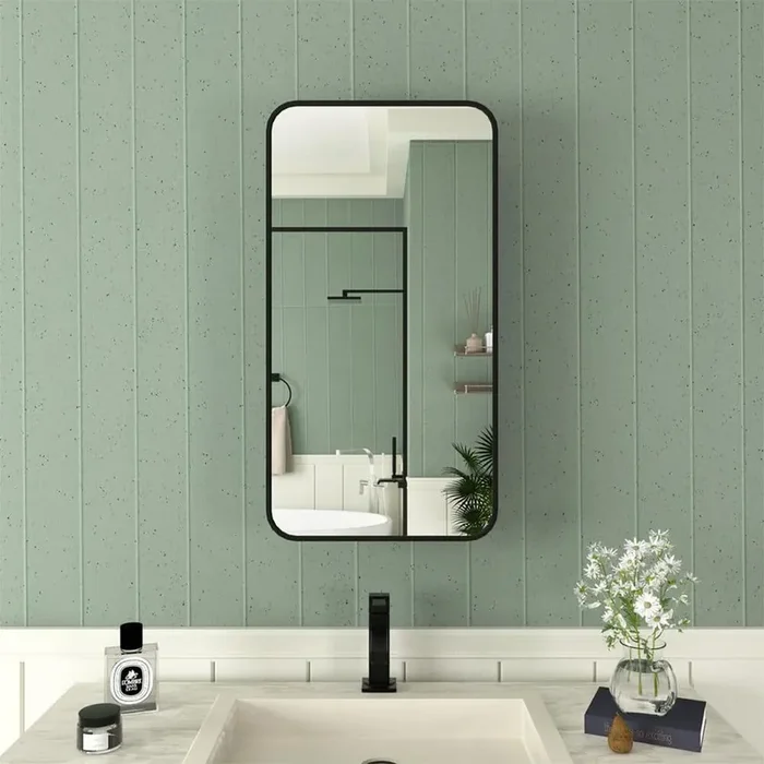 15 in. x 24 in. Framed Recessed or Surface-Mount Rectangular Matte Black Aluminum Medicine Cabinet with Mirror
