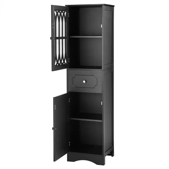 16.5 in. W x 14.2 in. D x 63.8 in. H Bathroom Black Linen Cabinet
