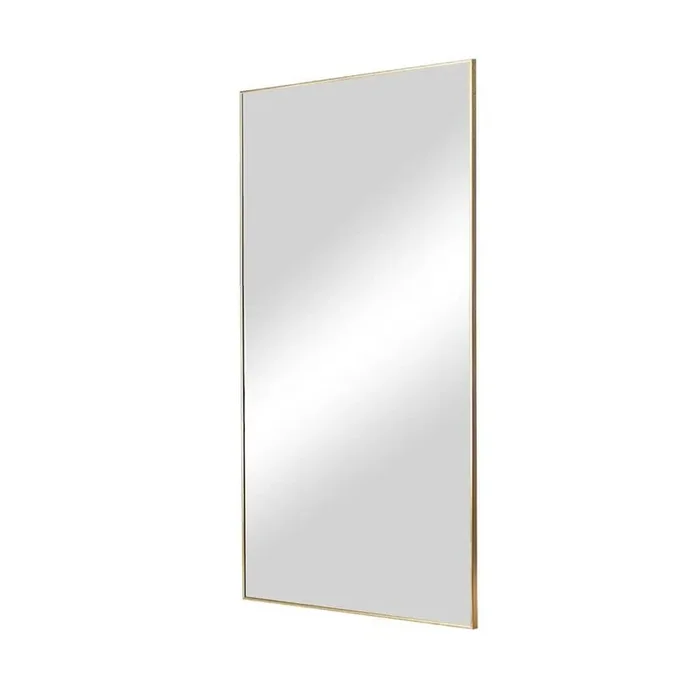 16 in. W x 43 in. H Rectangular Aluminum Framed Wall Mount or Floor Standing Modern Bathroom Vanity Mirror Gold