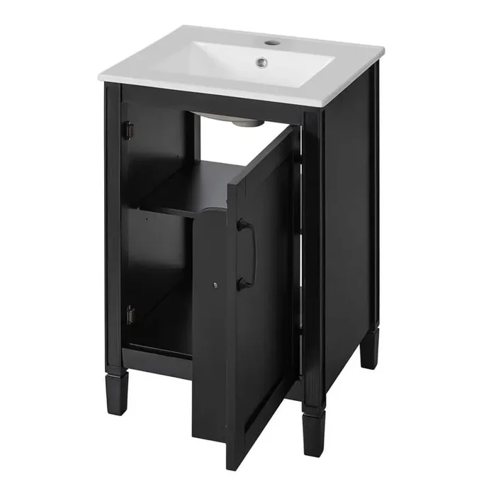 19.25 in. W x 18 in. D x 33.8 in. H Bathroom Black Linen Cabinet