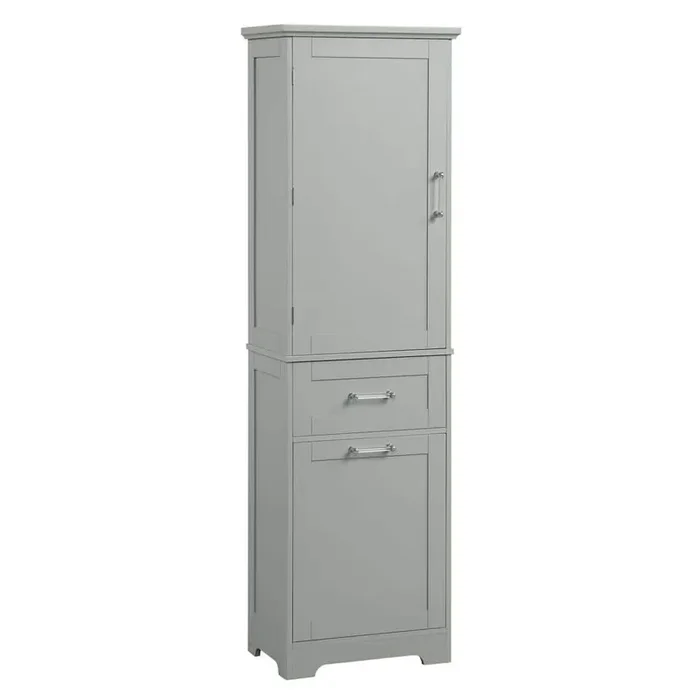 20 in. W x 13 in. D x 68.1 in. H Gray Linen Cabinet with 2 Different Size Drawers and Adjustable Shelf