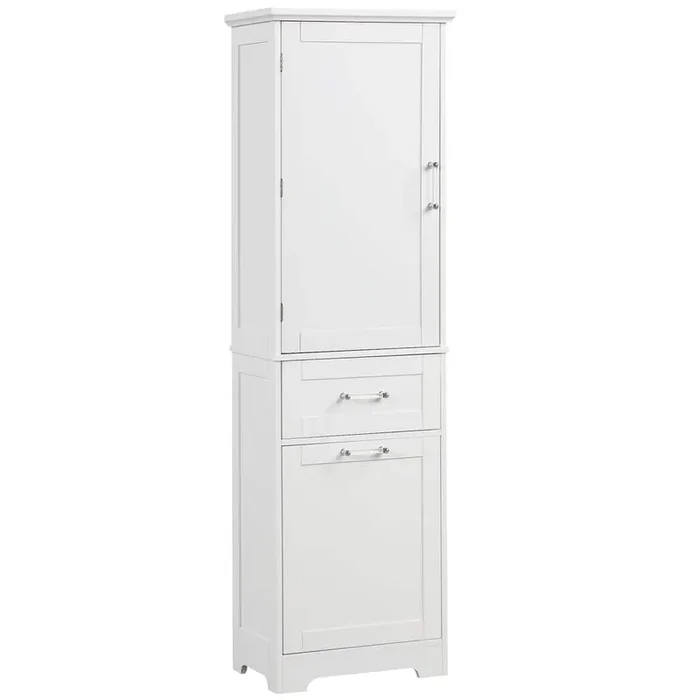 20 in. W x 13 in. D x 68.1 in. H White MDF Freestanding Linen Cabinet with Adjustable Shelf and Big Drawer