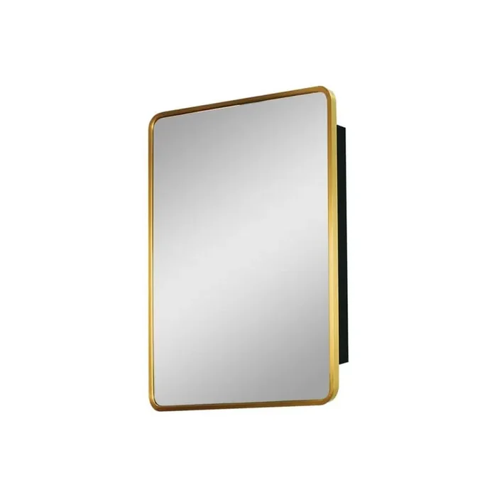 20 in. W x 28 in. H Rounded Rectangular Black and Gold Iron Aluminum Recessed/Surface Mount Medicine Cabinet with Mirror