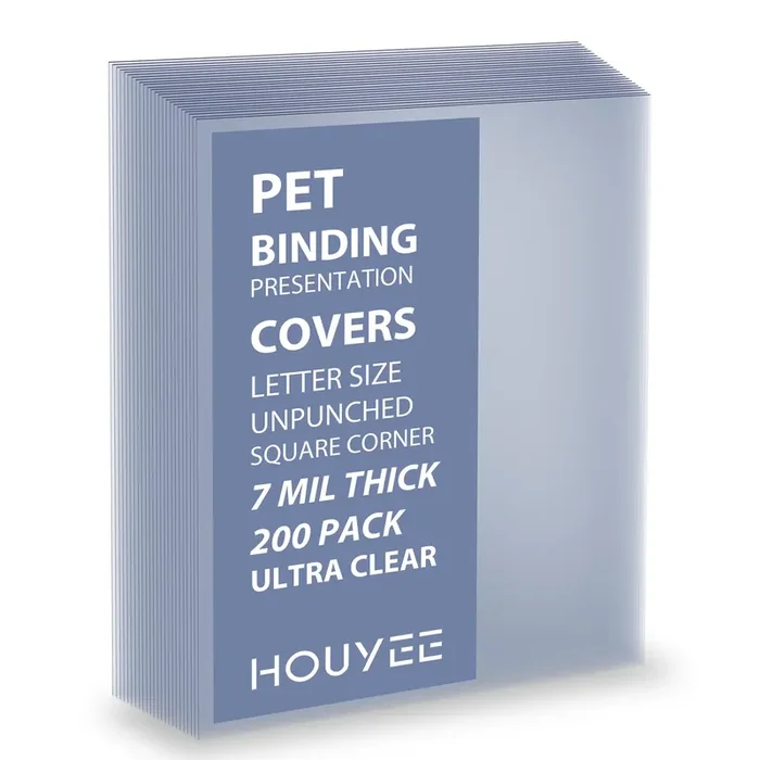 200 Pack Ultra Clear Binding Presentation Covers, Clear Covers For Binding, Polythylene Terephthalate,7 Mil,8-1/2 X 11 Inches, L
