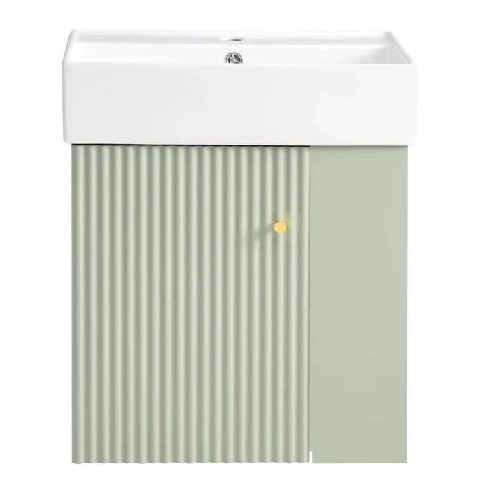 21.6 in. W x 12.2 in. D x 26.4 in. H Floating Bath Vanity in Green with White Ceramic Top and Right Side Storage
