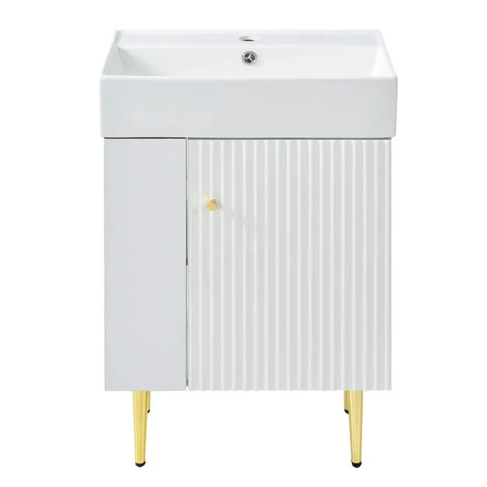 21.6 in. W x 12.2 in. D x 33.9 in. H Freestanding Bath Vanity in White with White Ceramic Top