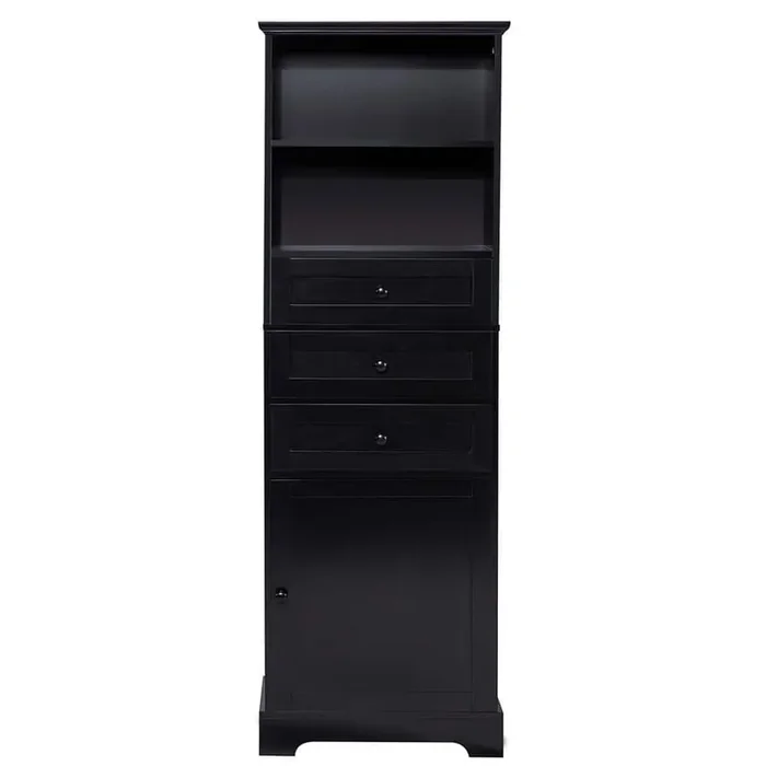 22 in. W x 10.03 in. D x 67.3 in. H Black Linen Cabinet with 3 Drawers, Adjustable Shelves, Painted Finish