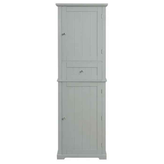 22 in. W x 11 in. D x 67.7 in. H Gray Linen Cabinet with Drawer, Adjustable Shelf, MDF Board