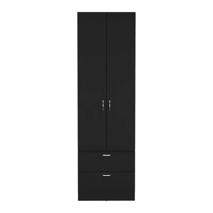 23.3 in. W x 19.5 in. D x 76.8 in. H Black Linen Cabinet with Hanging Rod, 2 Drawers, 1 Shelf