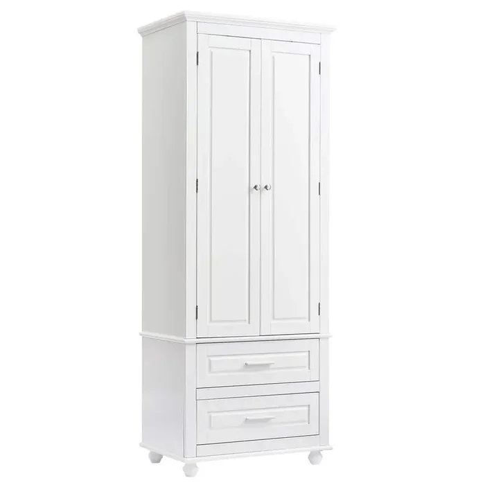 24 in. W x 15.7 in. D x 62.5 in. H White Bathroom Linen Cabinet with 2 Drawers and Adjustable Shelf