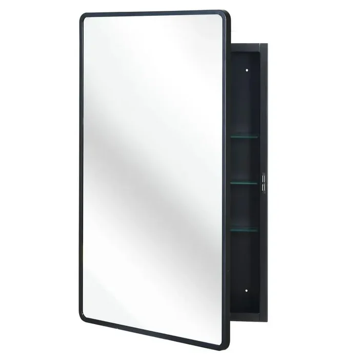 24 in. W x 36 in. H Rectangular Iron Surface Mount Medicine Cabinet with Mirror in Black