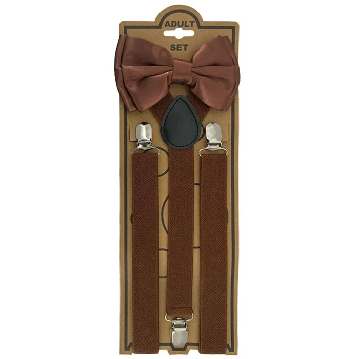 24 Pieces Adjustable Elastic Y Back Style Bowtie Suspender Set Dark Brown – Suspenders