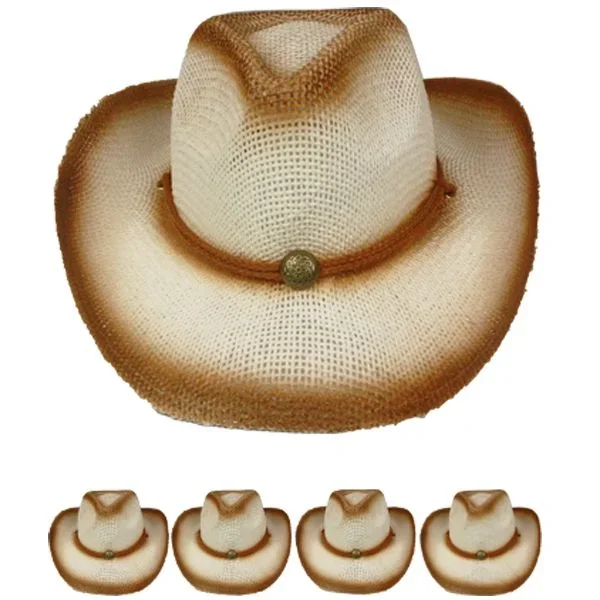 24 Pieces Brown Shaded Straw Cowboy Hat – Cowboy & Boonie Hat
