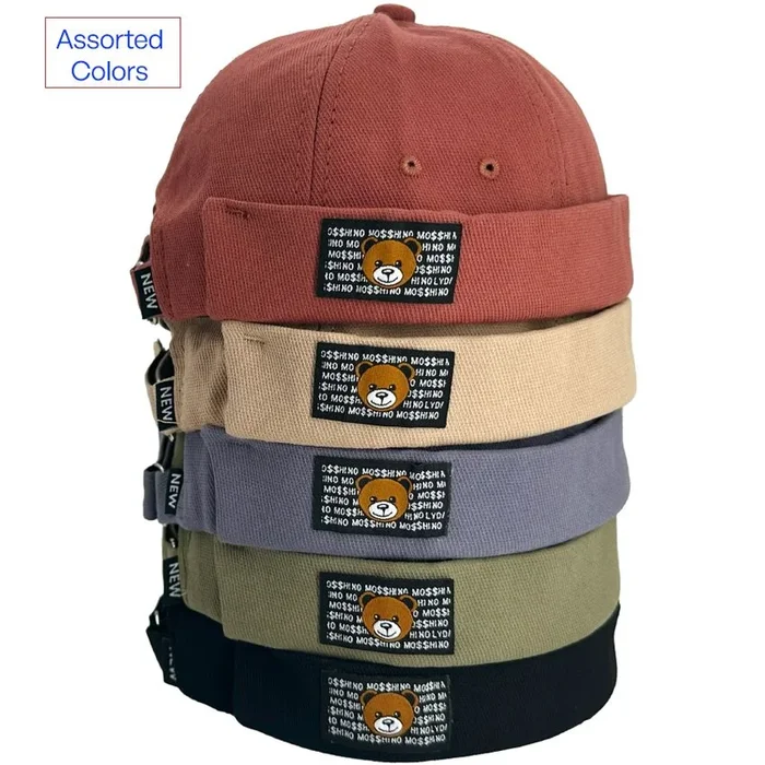 24 Pieces Docker Hats With The Happy Bear Logo – Assorted Colors – Baseball Caps & Snap Backs