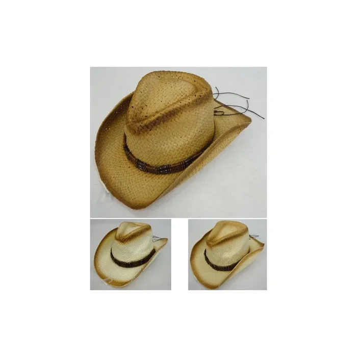 24 Pieces Paper Straw Cowboy Hat [triple/square Beads On Hat Band] – Cowboy & Boonie Hat