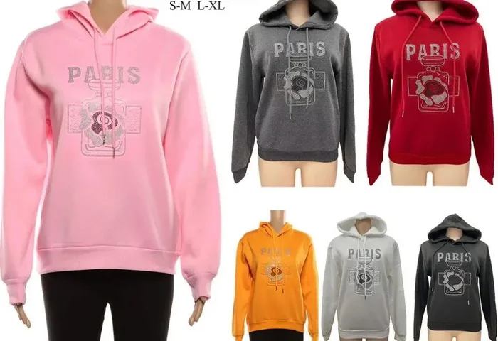 24 Pieces Women’s Long Sleeve Soft Warm Hoodie With Paris And Perfume Bottle Design – Women’s Hoodies And Sweatshirts