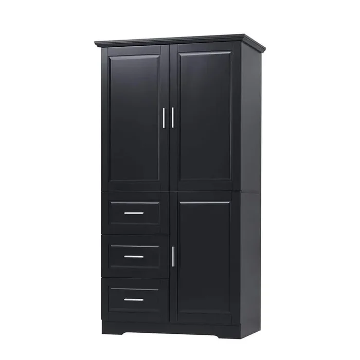 32.6 in. W x 19.6 in. D x 62.2 in. H Black Bathroom Freestanding Linen Cabinet with 3 Drawers
