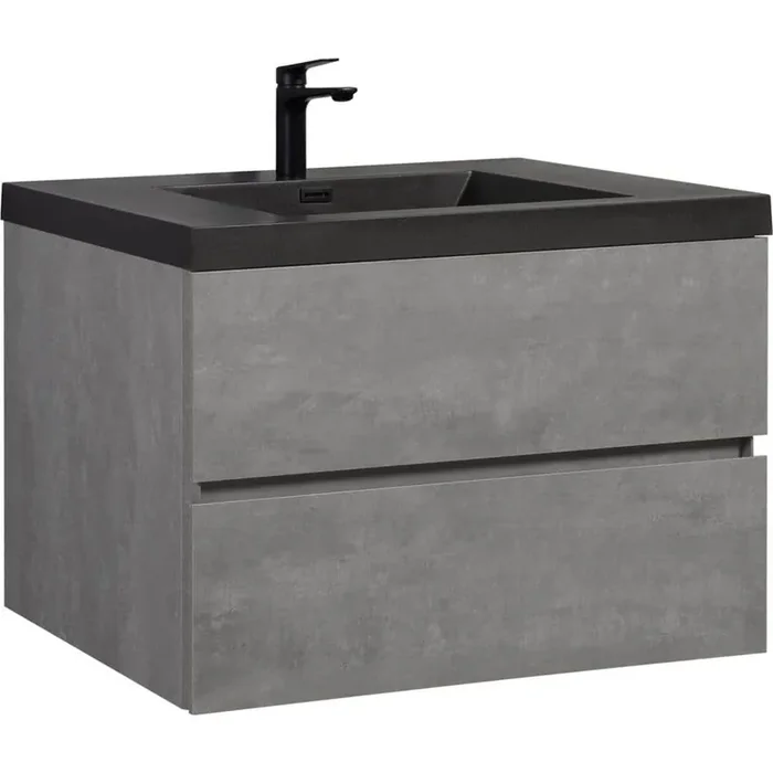 35.43 in. W x 19. 69 in. D x 22. 50 in. H in Single of Sink Floating Grey Bath Vanity, with Black Quartz Sand Top Basin