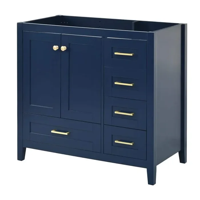 36 in. Blue Bath Vanity Cabinet without Top, Wood Frame Bathroom Cabinet with 4 Drawers, Freestanding Storage Vanity