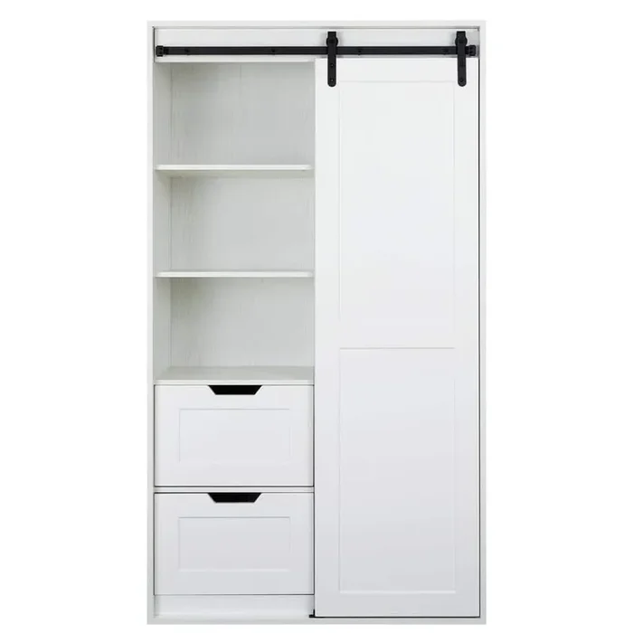 39.61 in. W x 18.7 in. D x 71.13 in. H Linen Cabinet with Sliding Barn Door and 2-Drawers in White