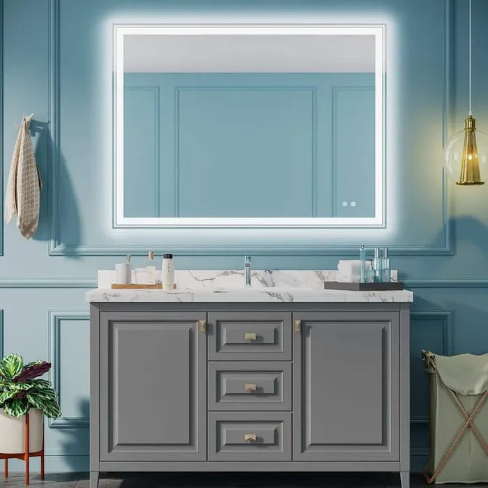 48 in. W x 36 in. H Rectangular Frameless Wall Mount Bathroom Vanity Mirror with Front and Backlit Lighted Anti Fog