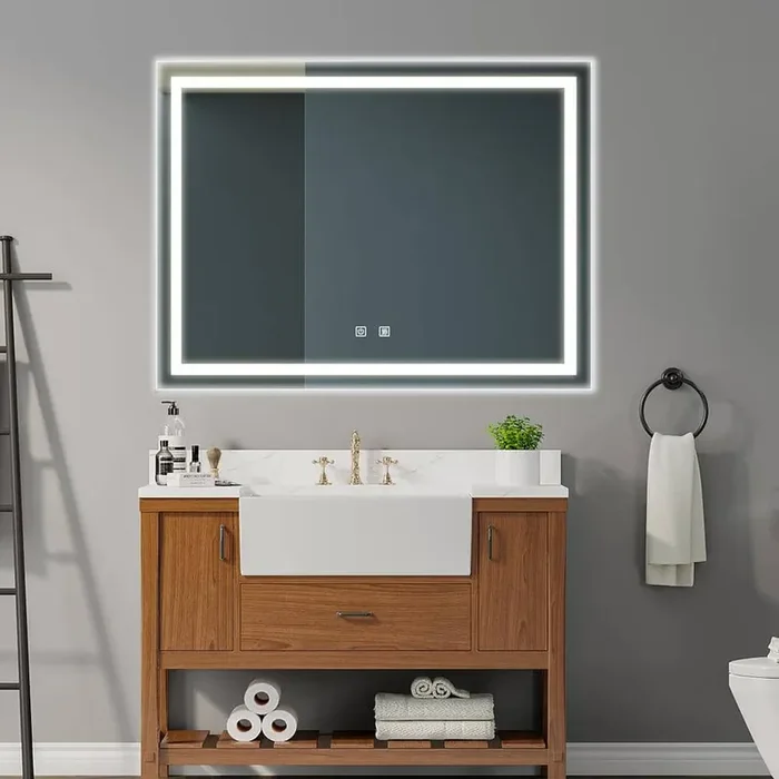 48 in. W x 36 in. H Rectangular LED Anti-Fog Frameless Dimmable Wall Bathroom Vanity Mirror in Silver