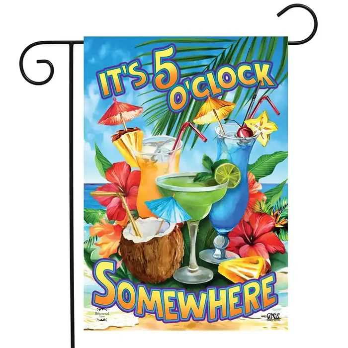 5 O‘Clock Cocktails Summer Garden Flag 12.5X18 Tropical Drinks Briarwood Lane