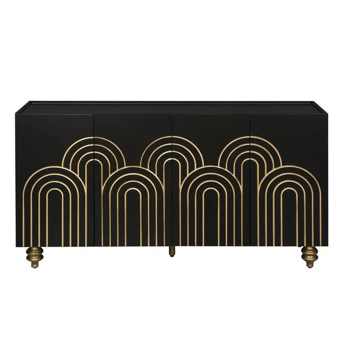 59.8 in. W x 15.8 in. D x 32 in. H Black Linen Cabinet with Strict Lines, 4 Doors, Adjustable Shelves