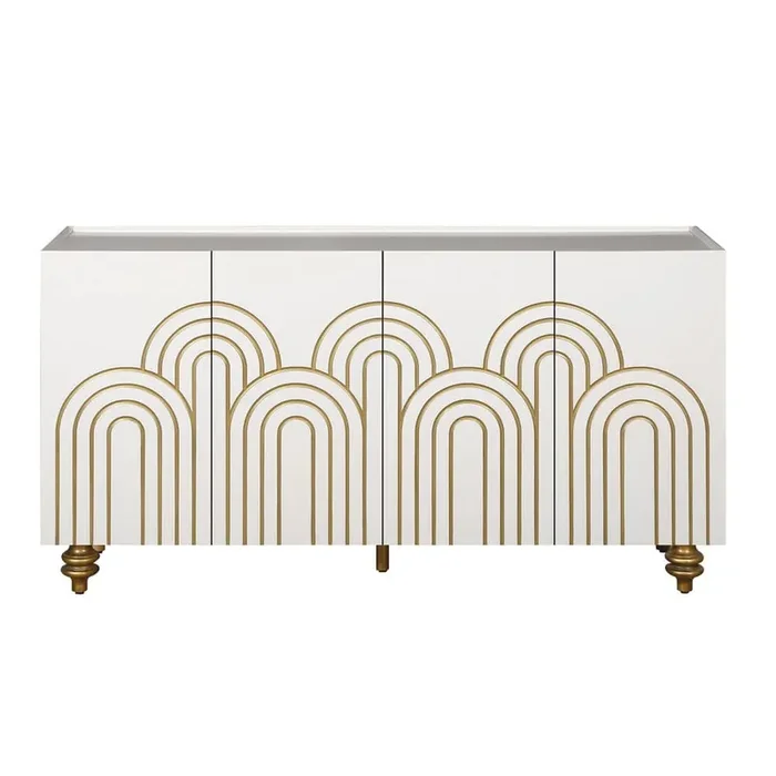 59.8 in. W x 15.8 in. D x 32 in. H White Linen Cabinet with Strict Lines, 4 Doors, Adjustable Shelves