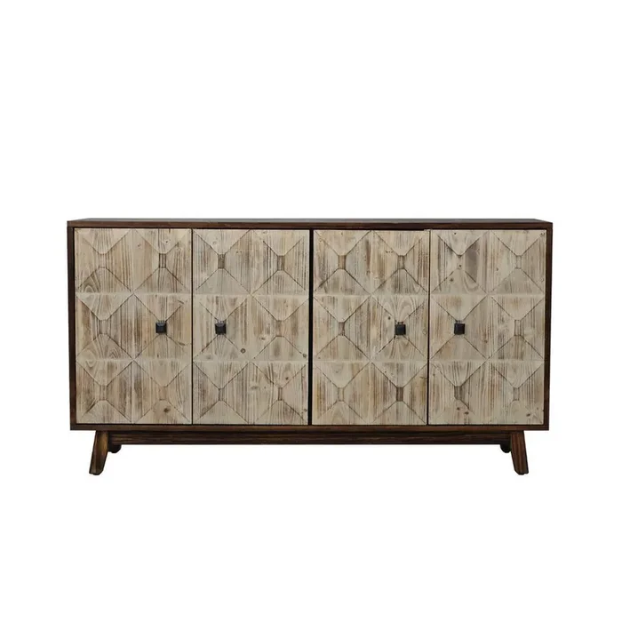 59.84 in. W x 15.75 in. D x 32.09 in. H Brown Linen Cabinet with 4 Doors Vintage Sideboard