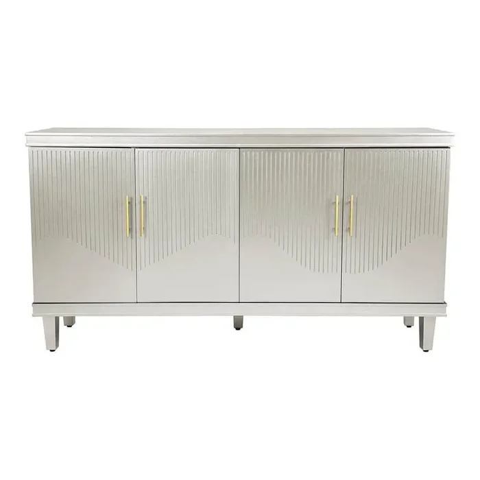 59.84 in. W x 15.75 in. D x 32.28 in. H Champagne Silver Linen Cabinet with 4-Door