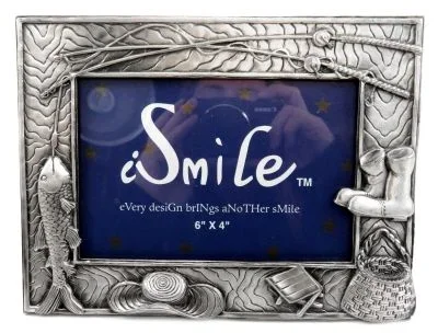 6 Pieces Pewter Picture Frame With Assorted Fishing Accessories Spread Around The Frame – Picture Frames