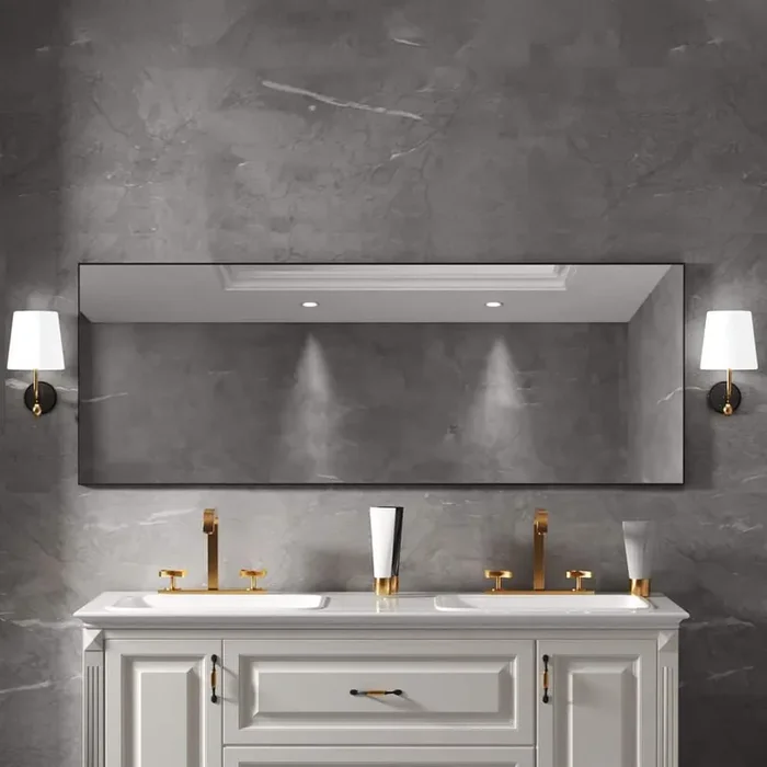 60 in. W x 22 in. H Rectangular Aluminum Framed Wall Bathroom Vanity Mirror in Glossy Black