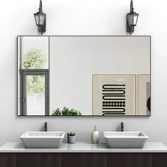 60 in. W x 36 in. H Rectangular Extra Large Size Modern Black Aluminum Framed Decorative Wall Bathroom Vanity Mirror