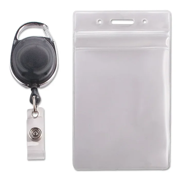 Advantus 91129 Resealable Id Badge Holder Cord Reel Vertical 2 5/8 X 3 3/4 Clear 10/Pack